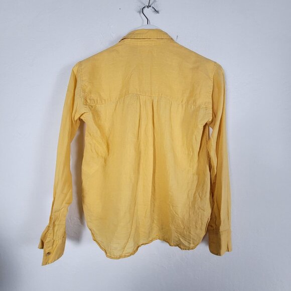 Uniqlo Womens Yellow Button-Up Long Sleeve Linen Shirt Small Casual Lightweight - Picture 2 of 8